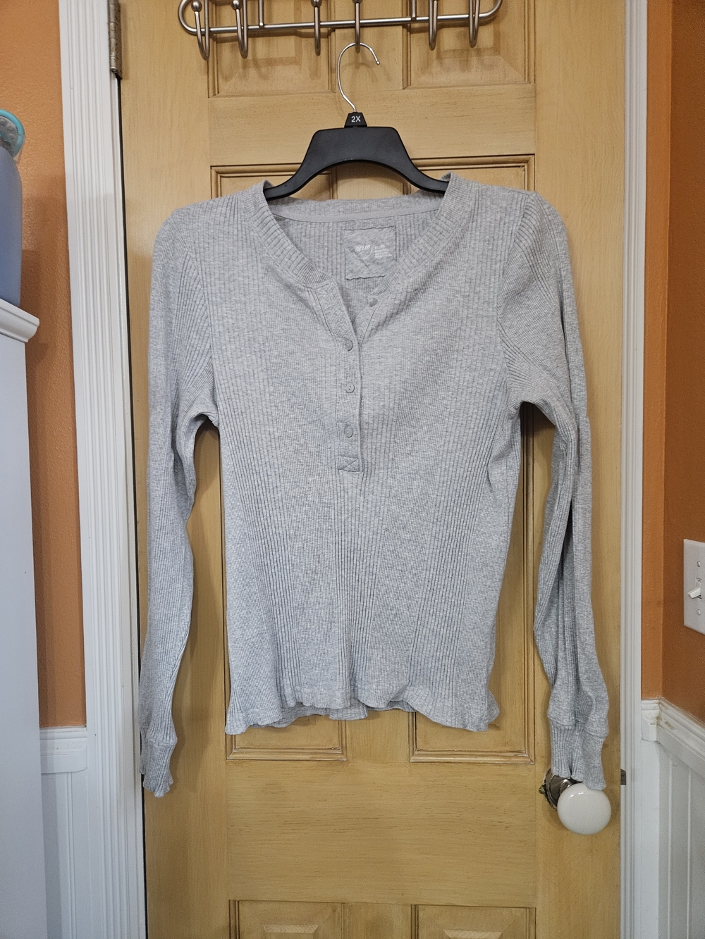 Aerie Classic Ribbed Henley Long-Sleeve Top - Light Gray